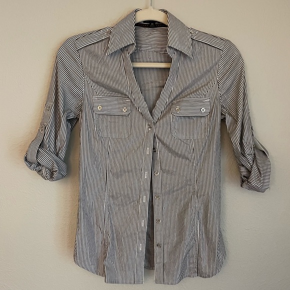 Express Striped Button-Up Top - Picture 2 of 6